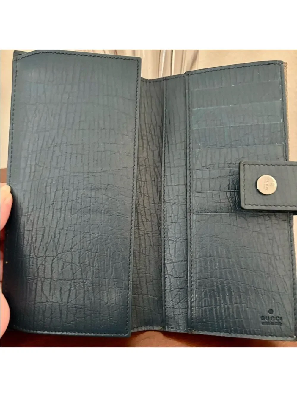 Vintage Gucci GG Guccissima Canvas/Blue Leather Long Wallet/Coin Pocket